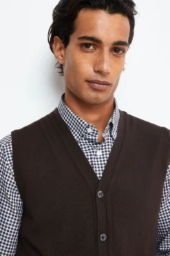 Gilet con Bottoni in Lana merino - CUOIO