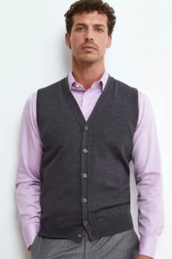 Gilet con Bottoni in Lana merino - ANTRACITE