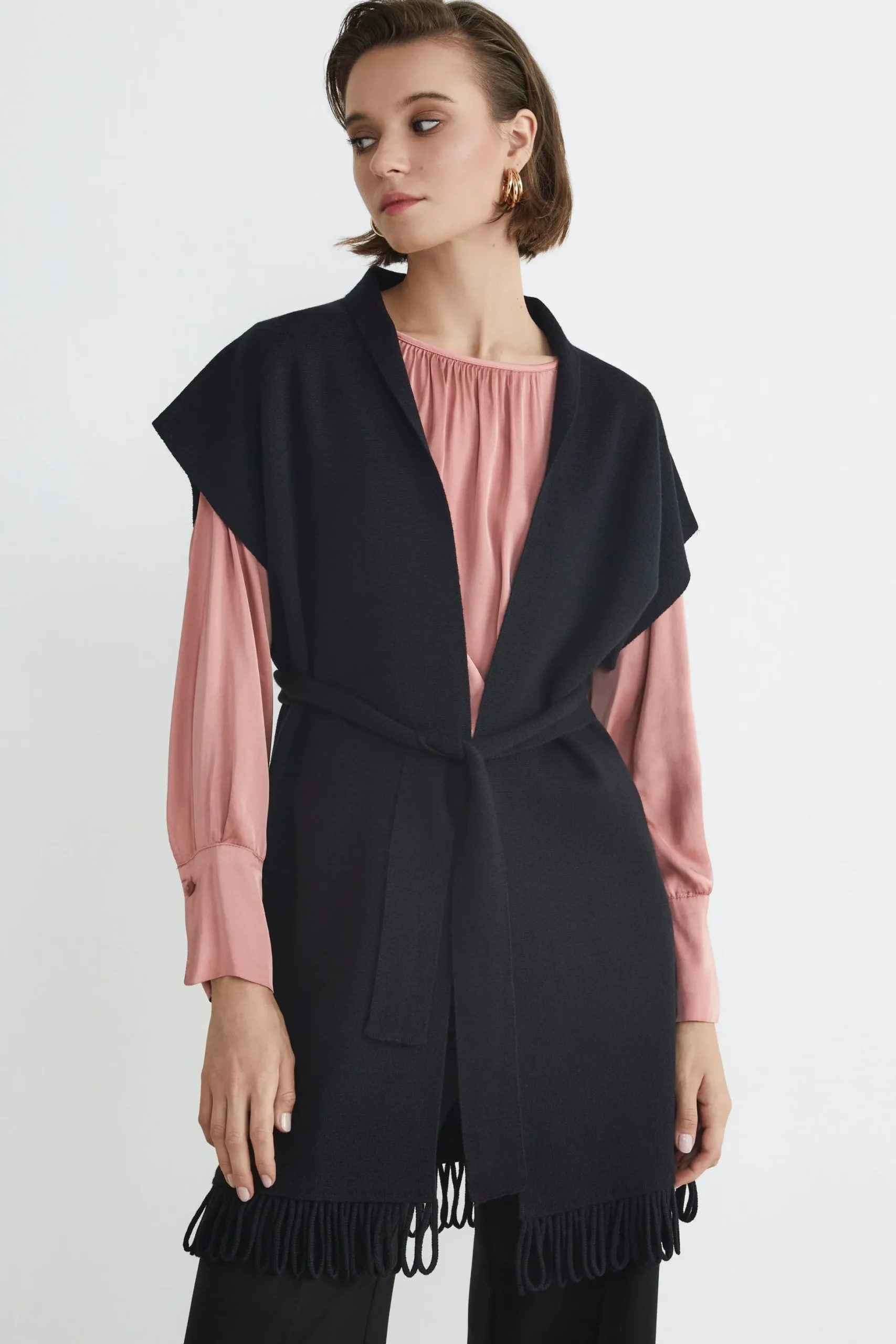 Gilet con frange - NERO