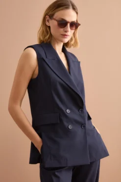 Gilet Doppiopetto da Cerimonia in Lana Vergine - BLU