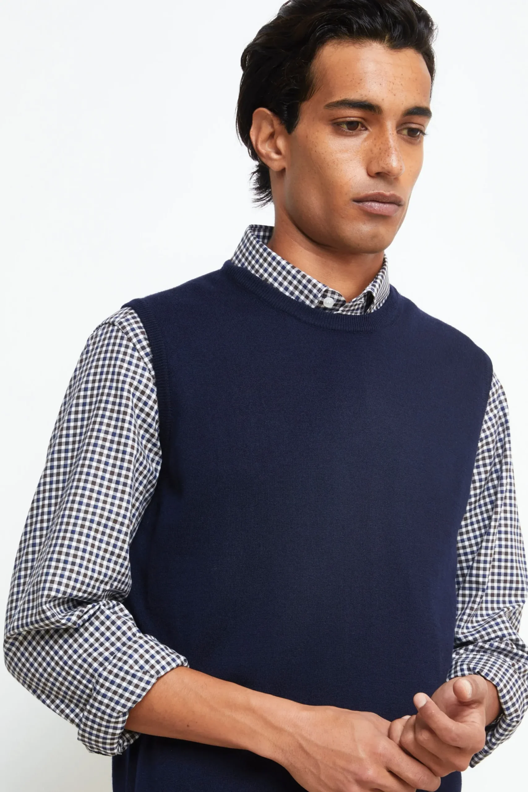 Gilet Girocollo in Lana Merino - BLU