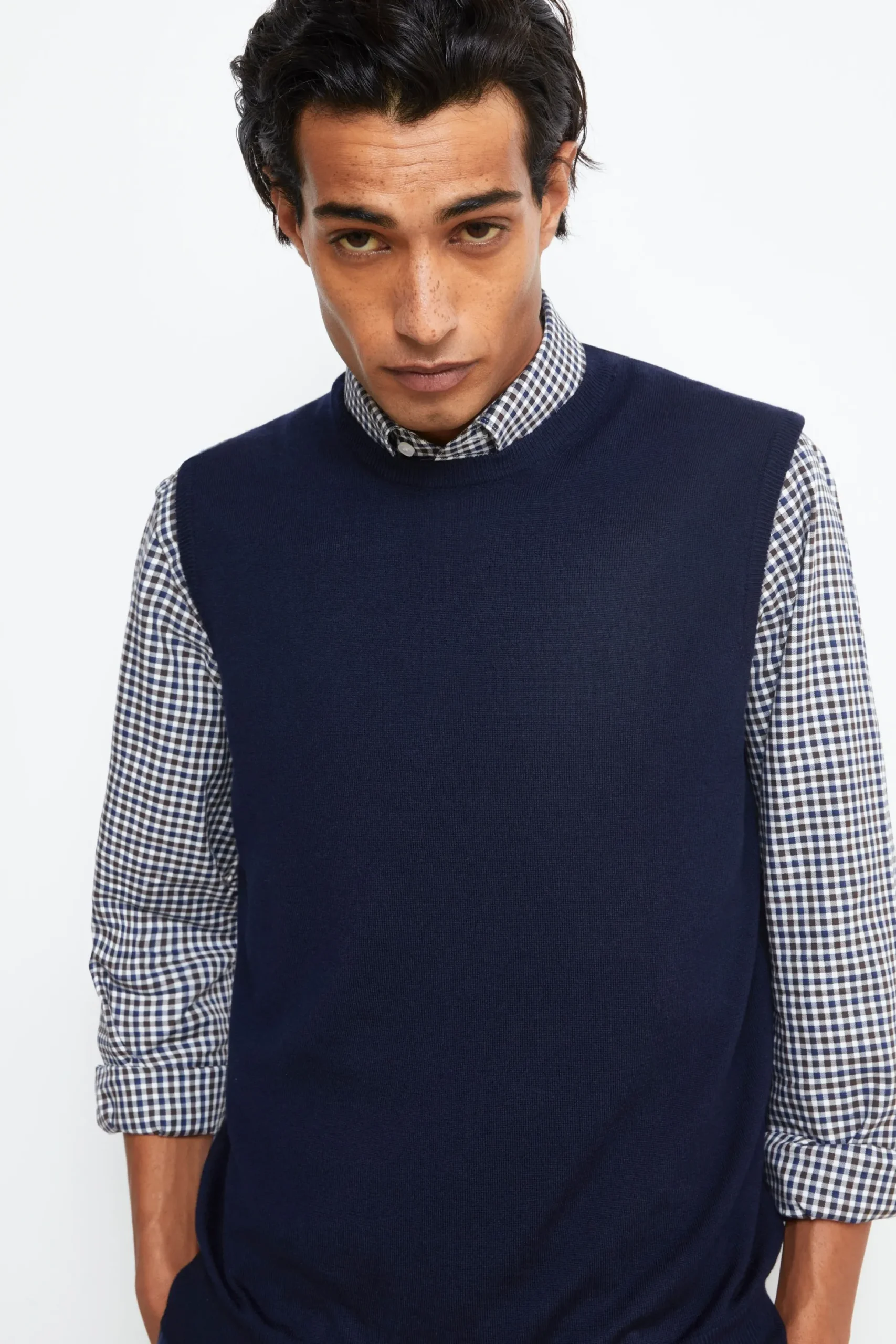 Gilet Girocollo in Lana Merino - BLU