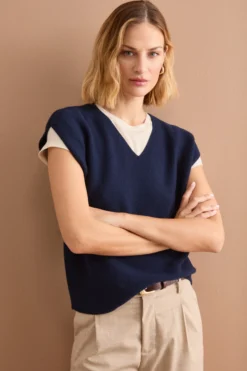 Gilet Links con Scollo a V in Cotone - NAVY