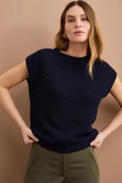 Gilet Over Traforato con Scollo Barchetta - NAVY