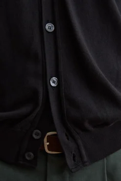 Gilet Scollo a V con Bottoni in Cotone - NERO