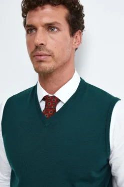 Gilet Scollo a V in Lana Merino - VERDE SCURO