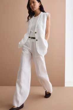 Gilet Sfoderato in Lino con Revers Classico - BIANCO