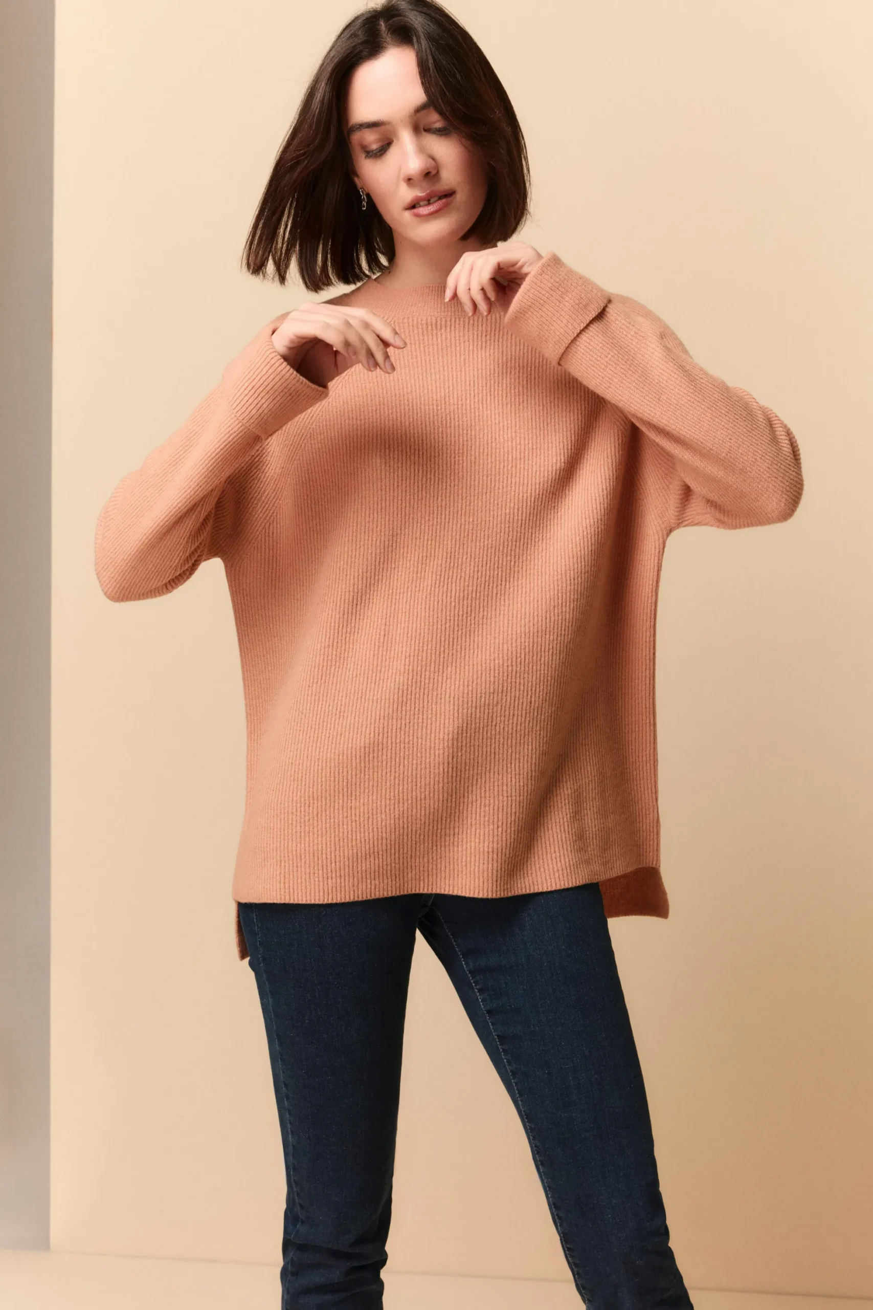 Girocollo a Costa Inglese in Lana e Cashmere - ALBICOCCA