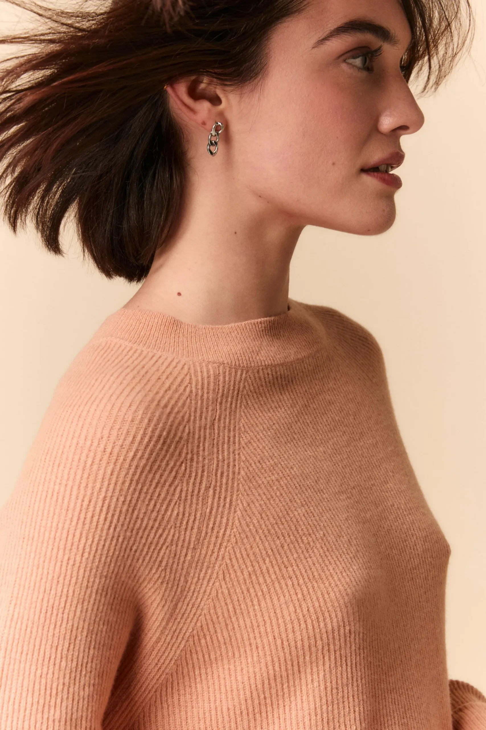 Girocollo a Costa Inglese in Lana e Cashmere - ALBICOCCA