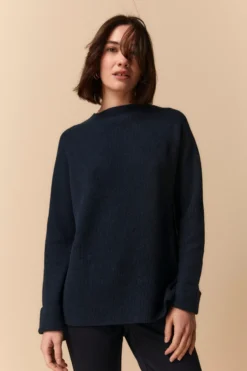 Girocollo a Costa Inglese in Lana e Cashmere - BLU