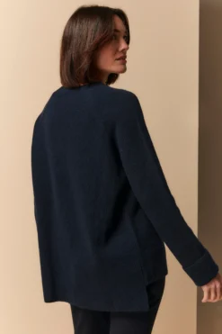 Girocollo a Costa Inglese in Lana e Cashmere - BLU