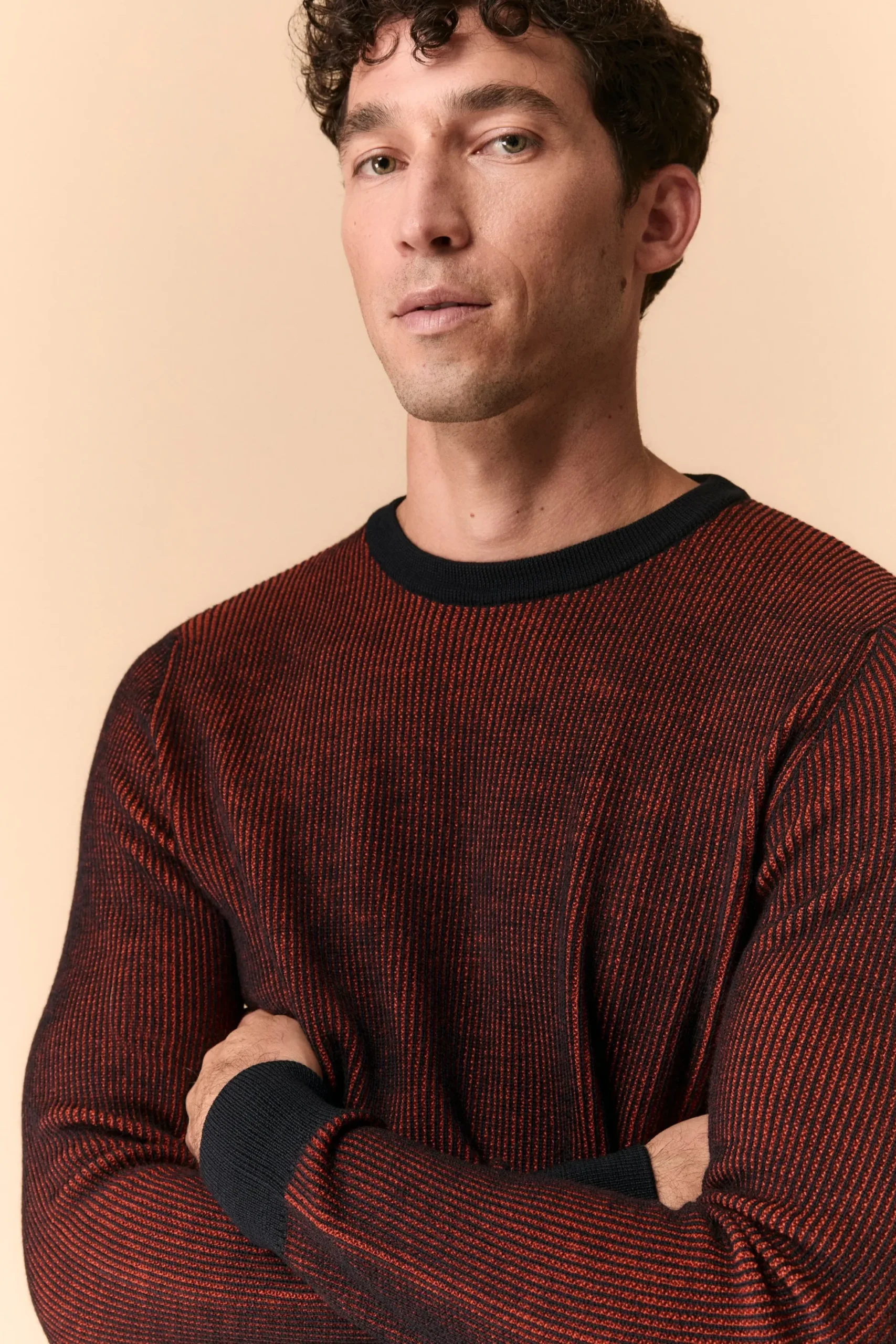 Girocollo Bicolore in Lana Merino Extrafine - BLU/ARANCIO