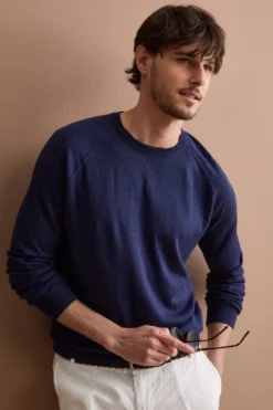 Girocollo Felpa in Seta e Cashmere - NAVY