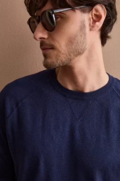 Girocollo Felpa in Seta e Cashmere - NAVY