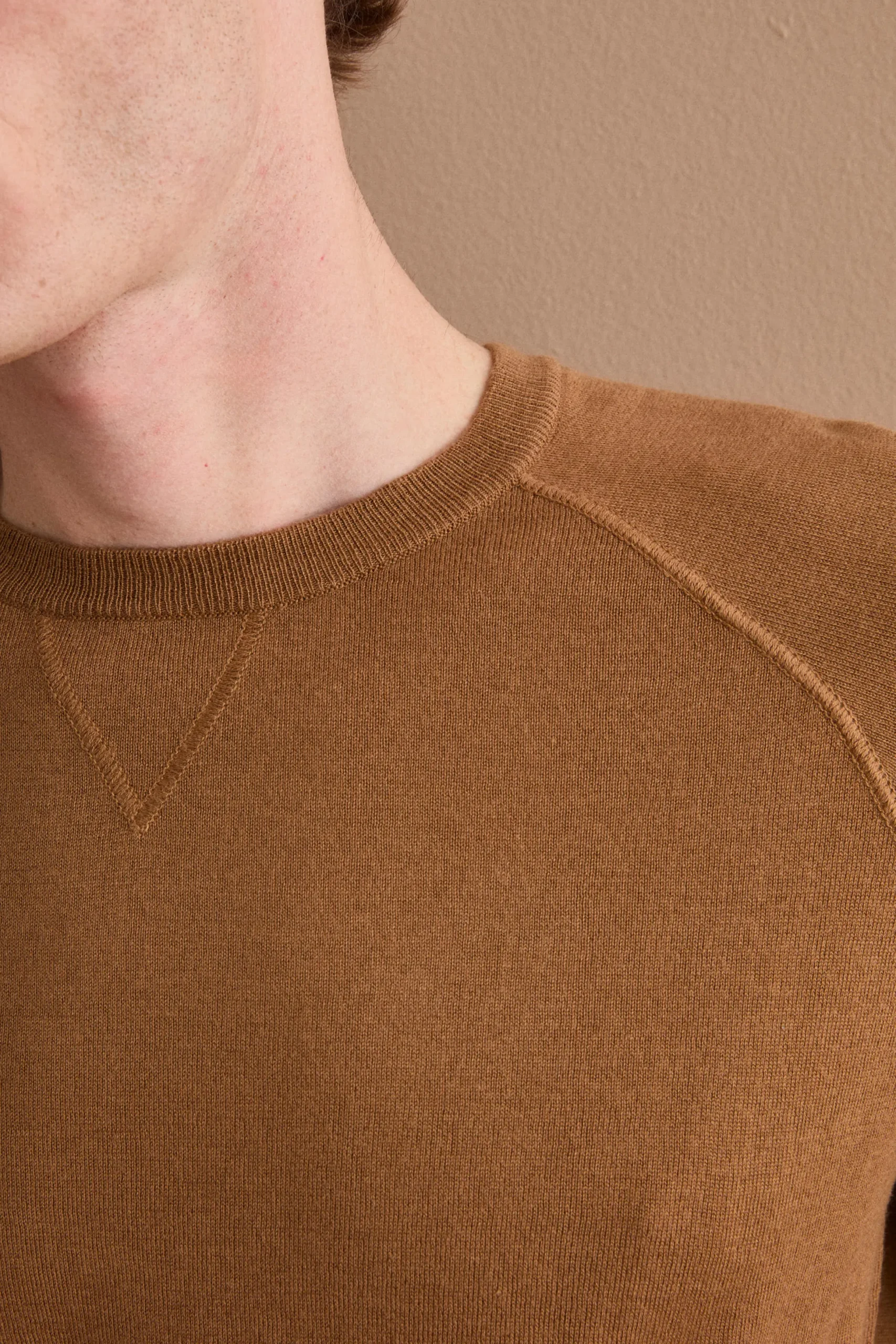 Girocollo Felpa in Seta e Cashmere - TABACCO