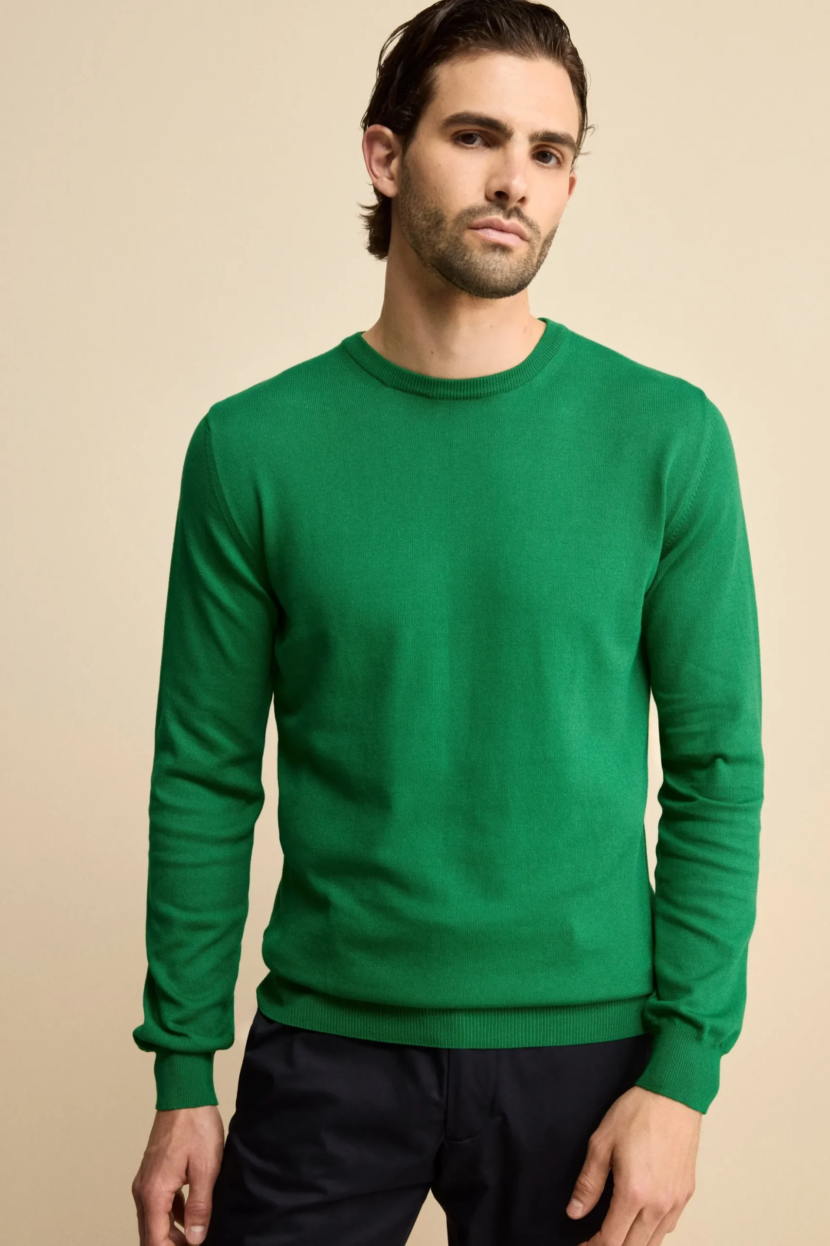 Girocollo in Cotone con Bordi Lavorati - VERDE