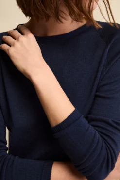 Girocollo in Lana Merino con Bordi a Coste - NAVY