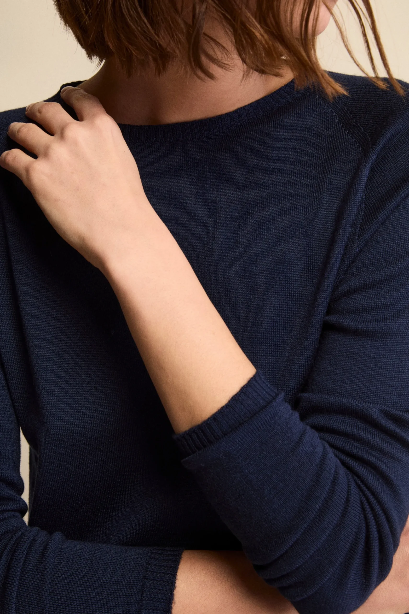 Girocollo in Lana Merino con Bordi a Coste - NAVY
