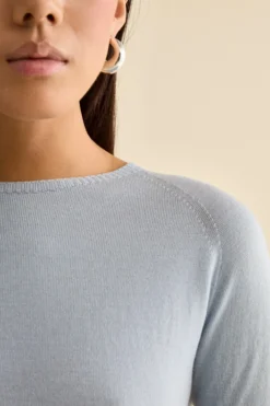 Girocollo in Lana Merino con Bordi a Coste - AZZURRO