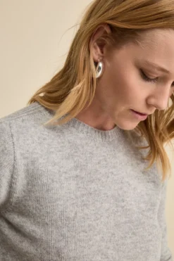 Girocollo in Lana Merino con Manica Lavorata - GRIGIO