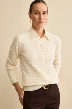 Girocollo Lana e Cashmere Traforato in Punto Pizzo - LATTE