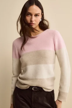 Girocollo Links a Righe in Lana e Cashmere - BEIGE/ROSSO
