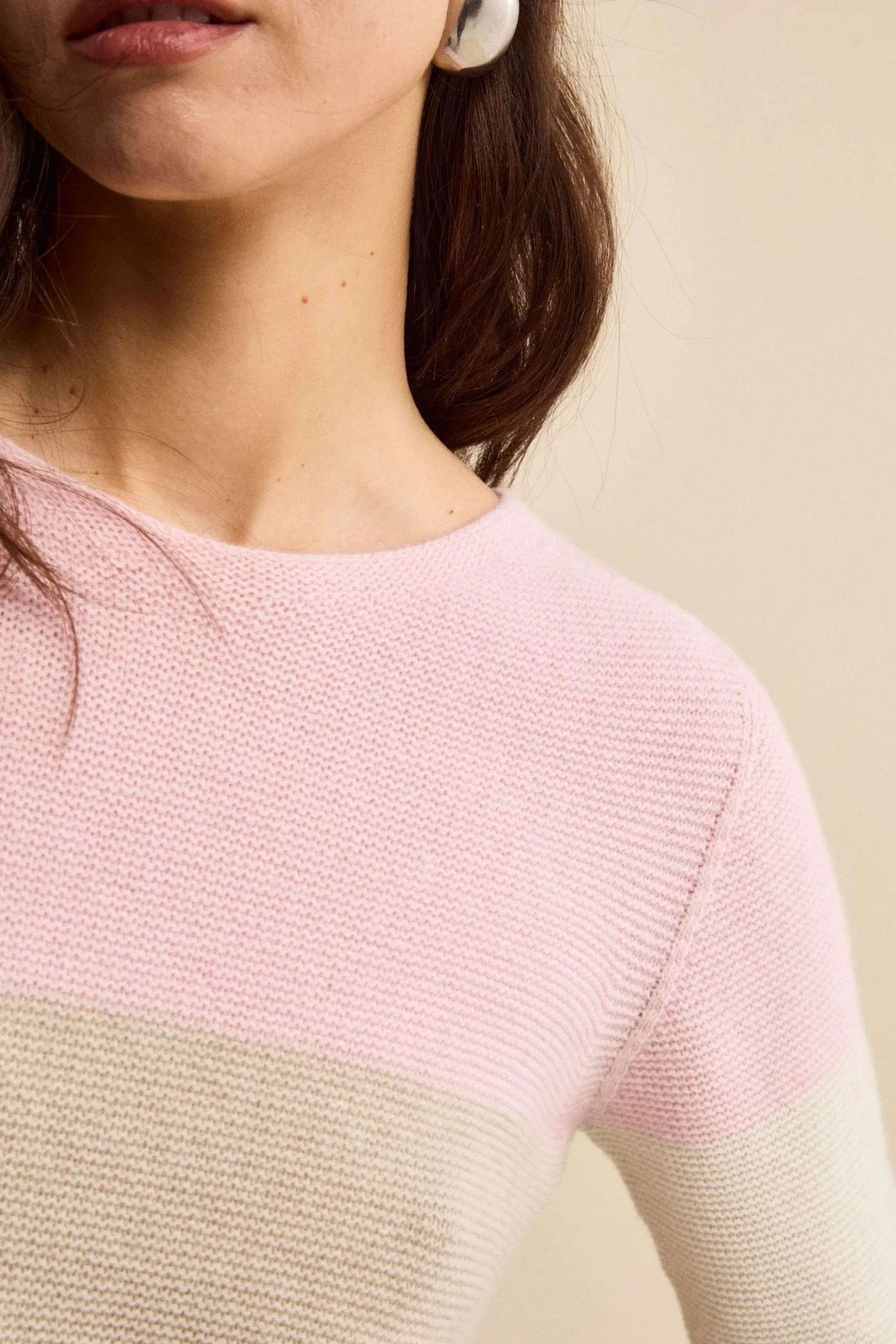 Girocollo Links a Righe in Lana e Cashmere - BEIGE/ROSSO