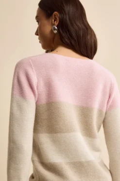Girocollo Links a Righe in Lana e Cashmere - BEIGE/ROSSO