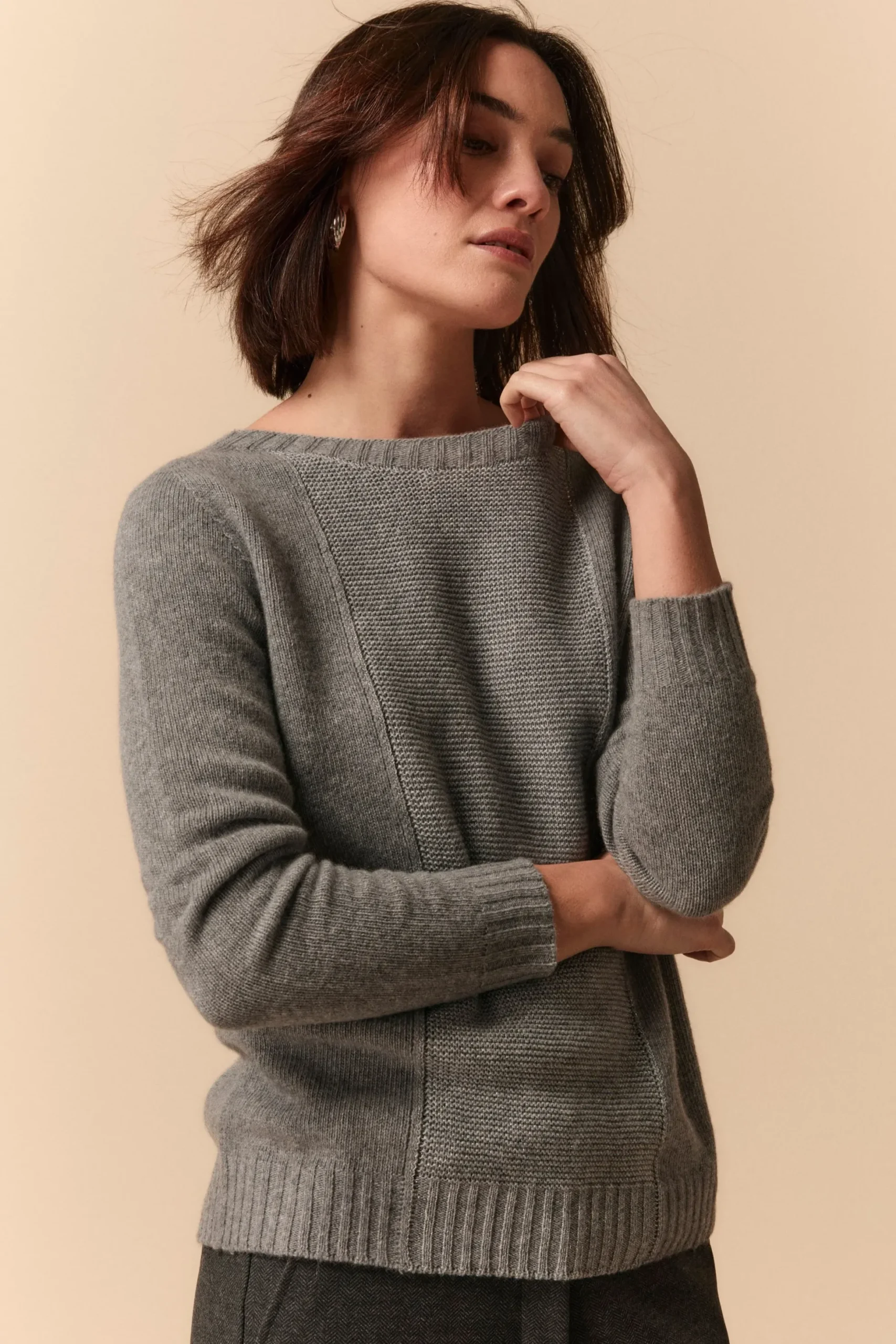 Girocollo Lurex in Lana e Cashmere - GRIGIO MEDIO