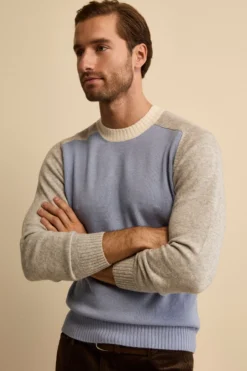 Girocollo Raglan a Righe in Lana e Cashmere - FANT. AZZURRO