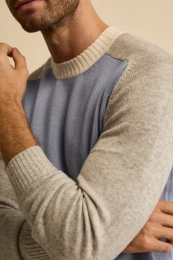 Girocollo Raglan a Righe in Lana e Cashmere - FANT. AZZURRO