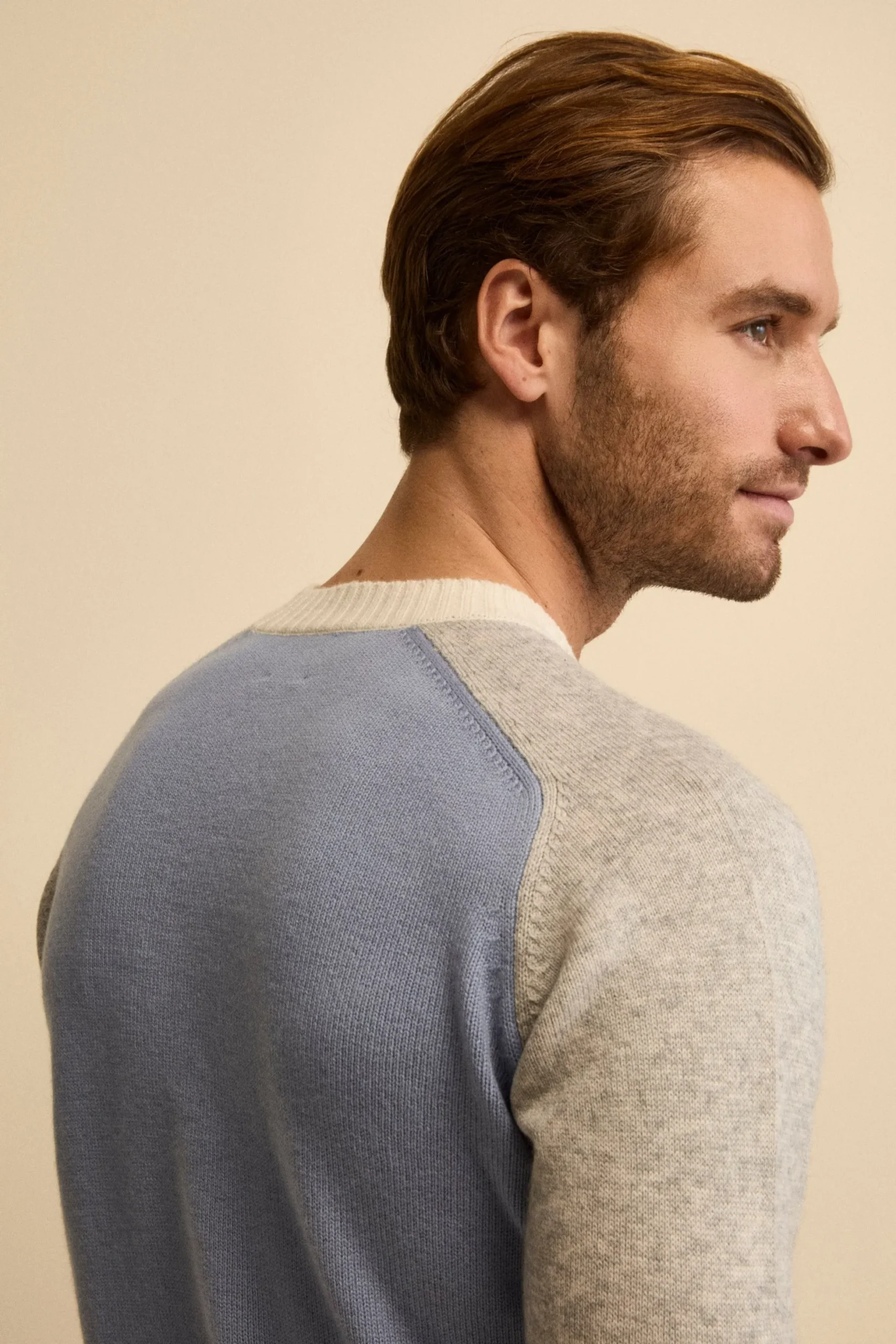 Girocollo Raglan a Righe in Lana e Cashmere - FANT. AZZURRO