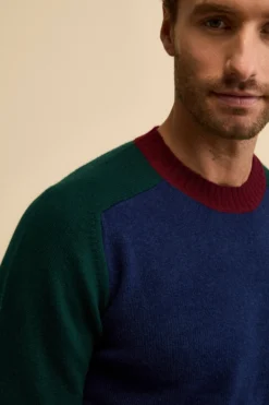 Girocollo Raglan a Righe in Lana e Cashmere - FANT. BLU