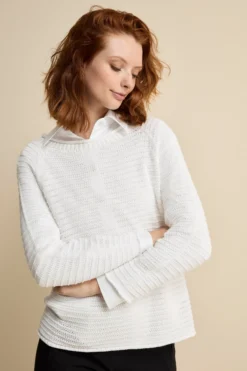 Girocollo Raglan Traforato in Cotone - BIANCO