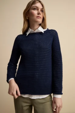 Girocollo Raglan Traforato in Cotone - BLU