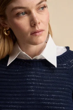 Girocollo Raglan Traforato in Cotone - BLU