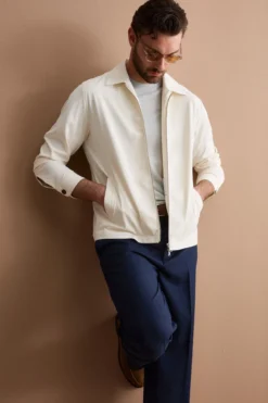 Giubbino Overshirt in Jersey con Zip - PANNA