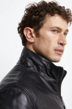 Giubbotto di Pelle con Zip - NERO