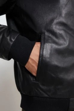 Giubbotto di Pelle con Zip - NERO