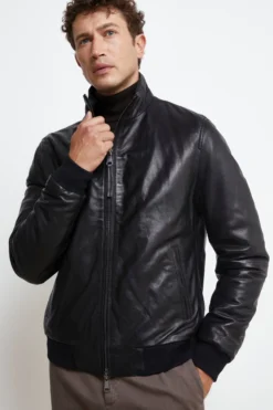 Giubbotto di Pelle con Zip - NERO