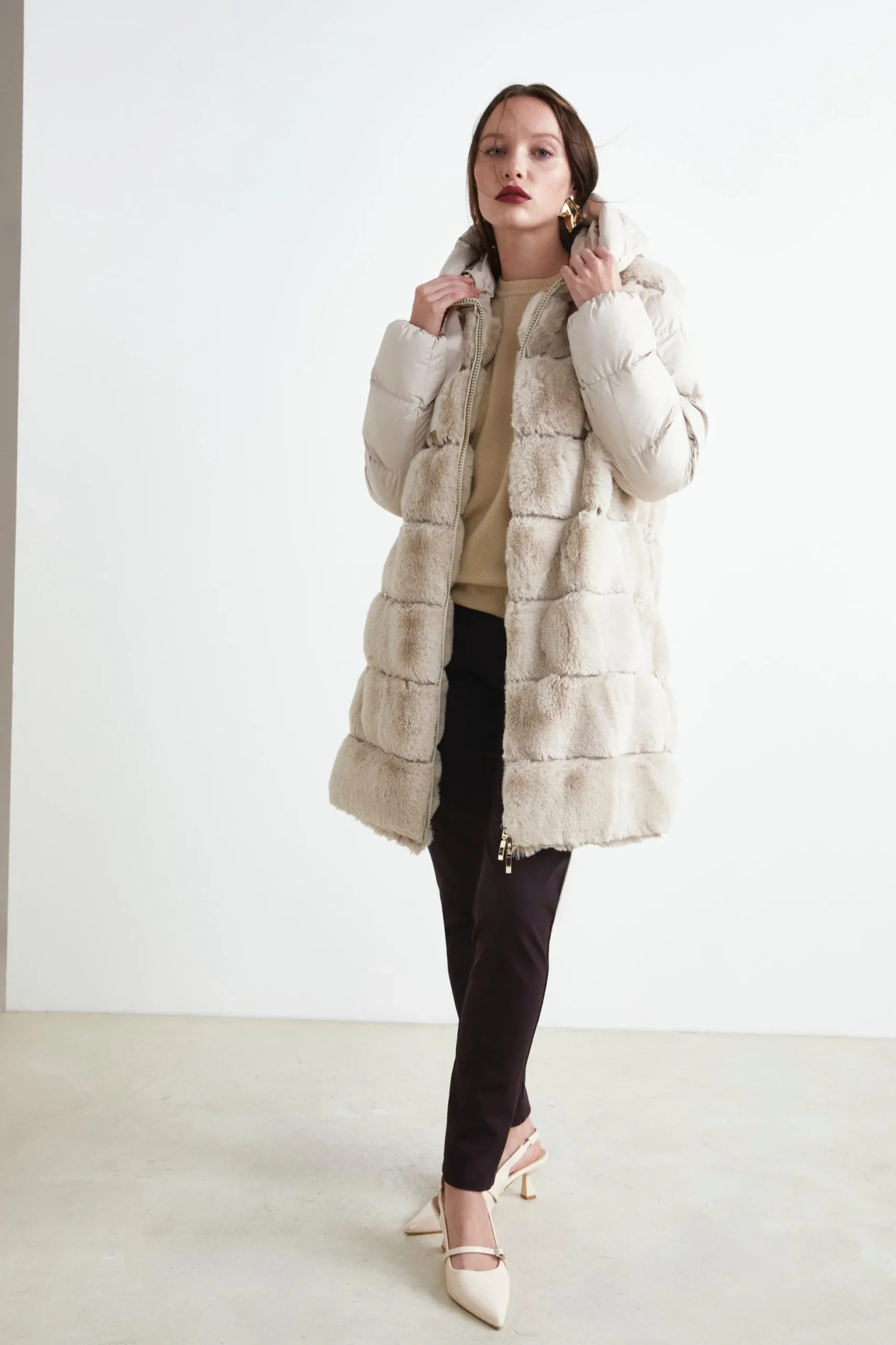 Giubbotto Imbottito con Pelliccia - BEIGE