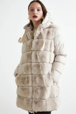Giubbotto Imbottito con Pelliccia - BEIGE