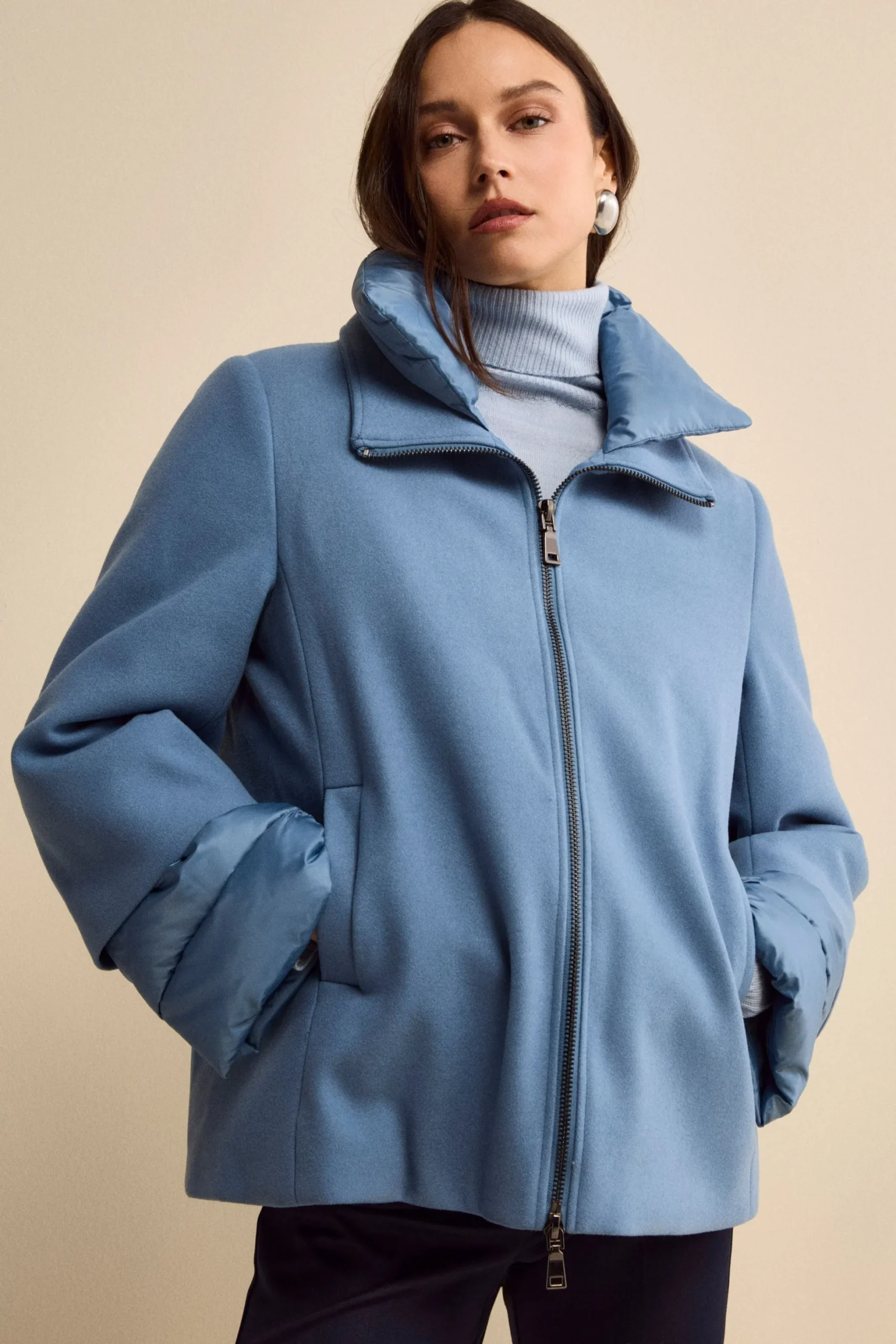 Giubbotto Imbottito Svasato con Zip - DENIM