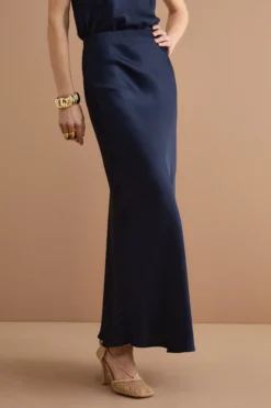 Gonna Lunga Elegante in Raso - BLU