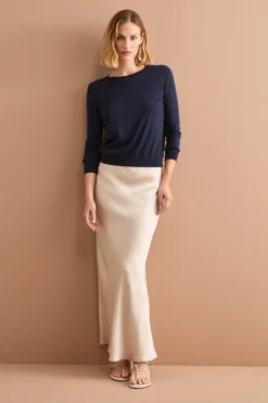 Gonna Lunga Elegante in Raso - GESSO
