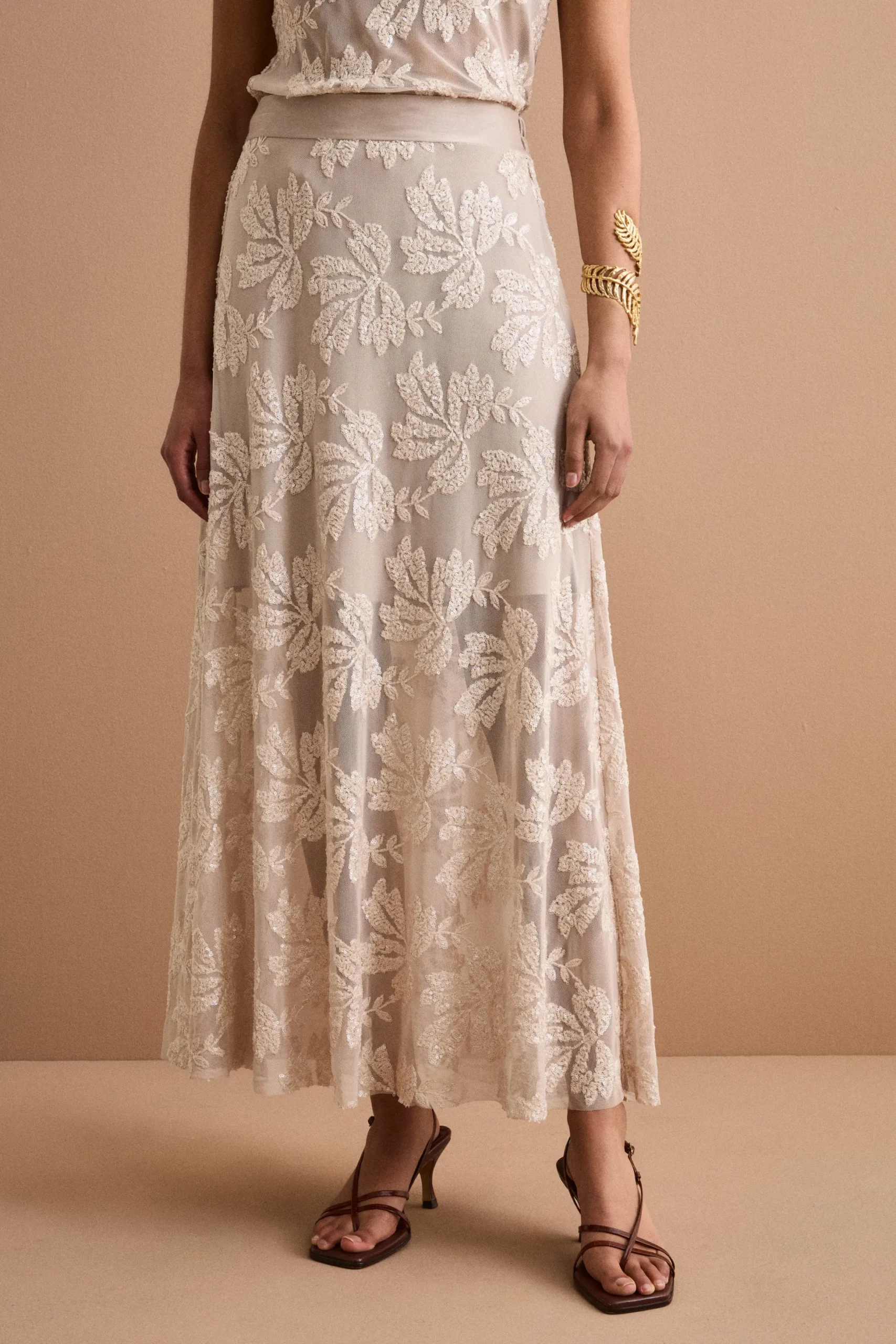 Gonna Lunga in Tulle con Paillettes - ECRU
