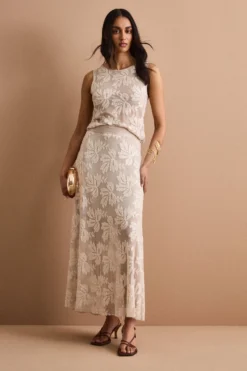 Gonna Lunga in Tulle con Paillettes - ECRU
