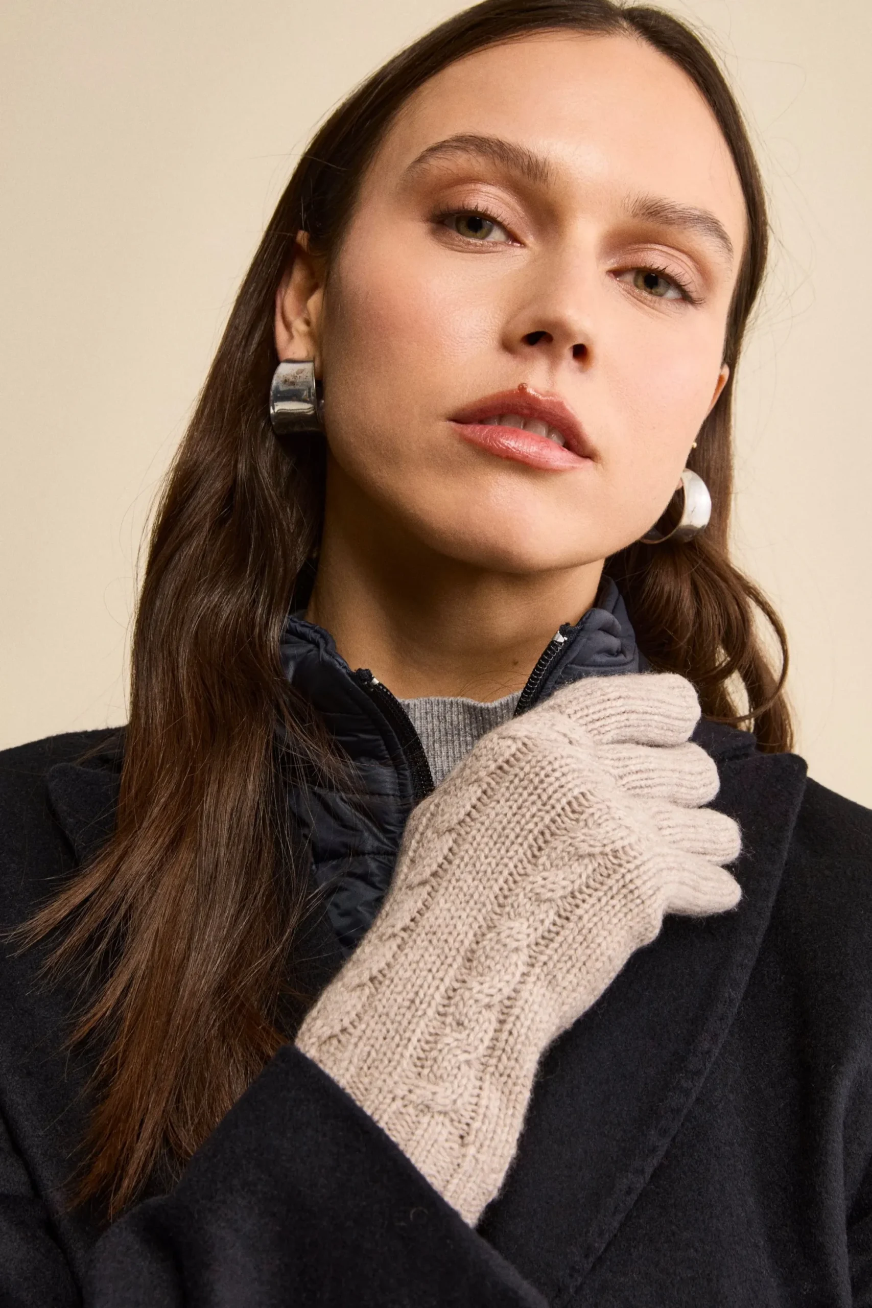 Guanti Trecce in Lana e Cashmere - SABBIA