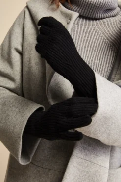 Guanto a Coste in Lana e Cashmere - NERO