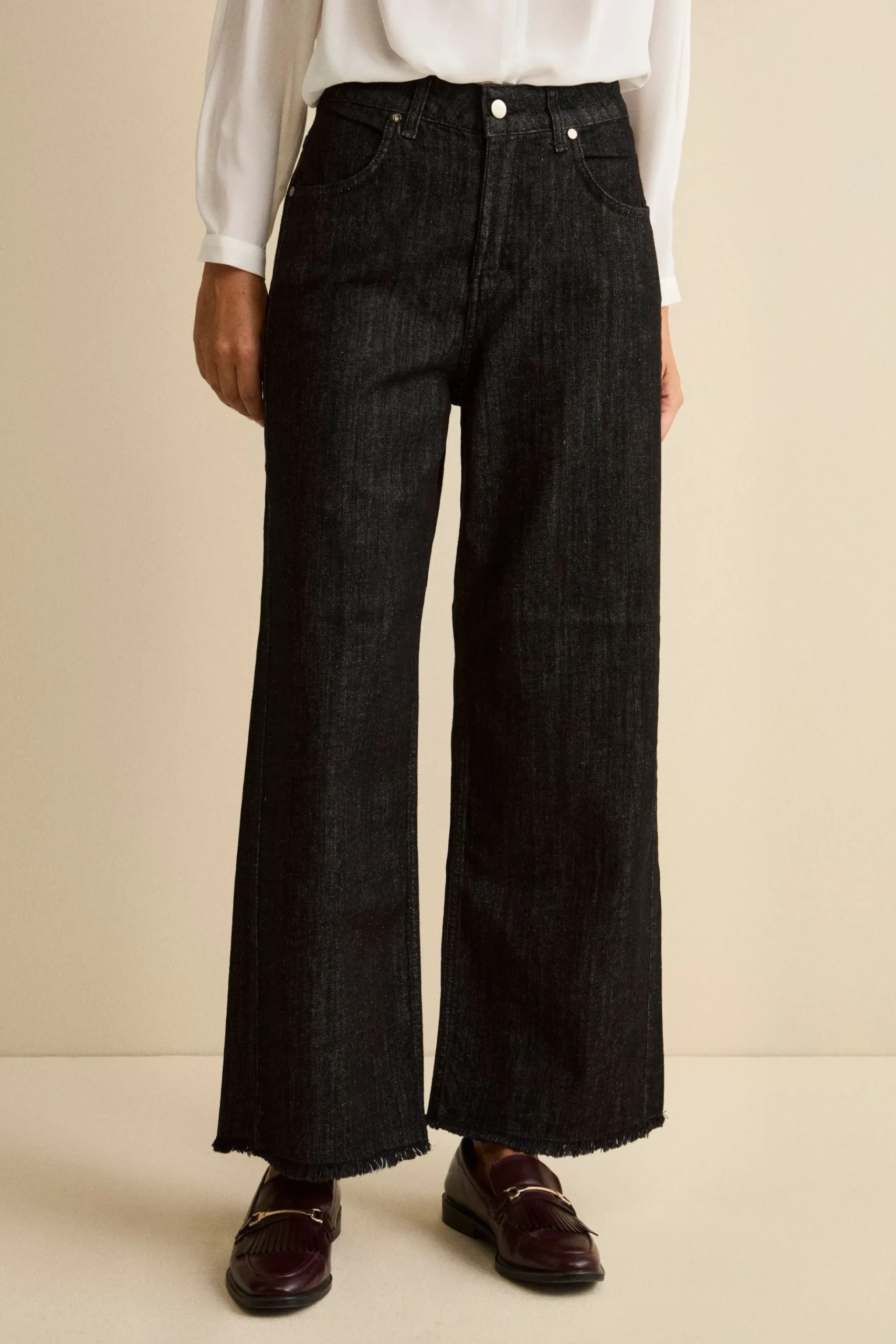 Jeans Sfrangiato a Gamba Larga - DENIM/NERO